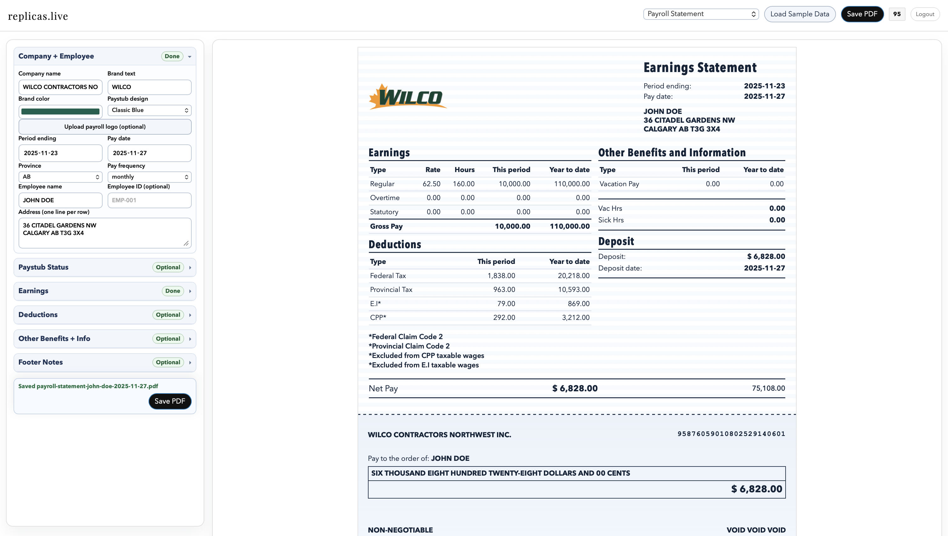Payroll Statement Generation