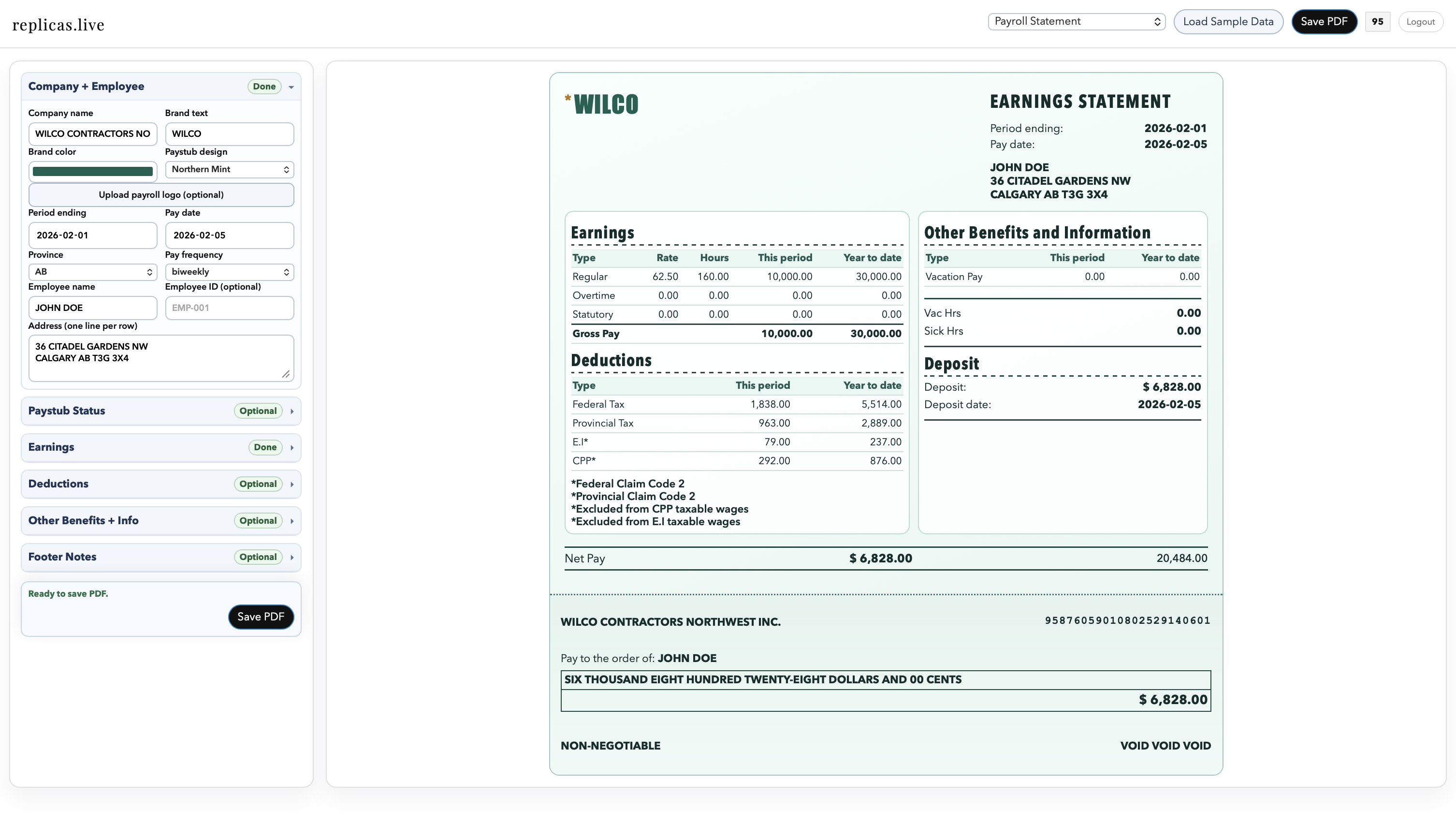Payroll Statement Preview